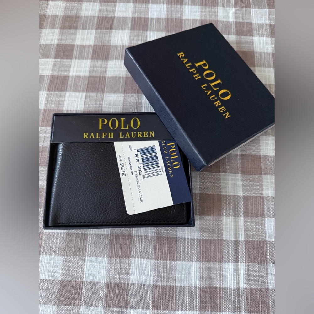 NWT/NIB Ralph Lauren Polo Black Pebbled Leather Wallet Billfold $85 NEW TRENDING
